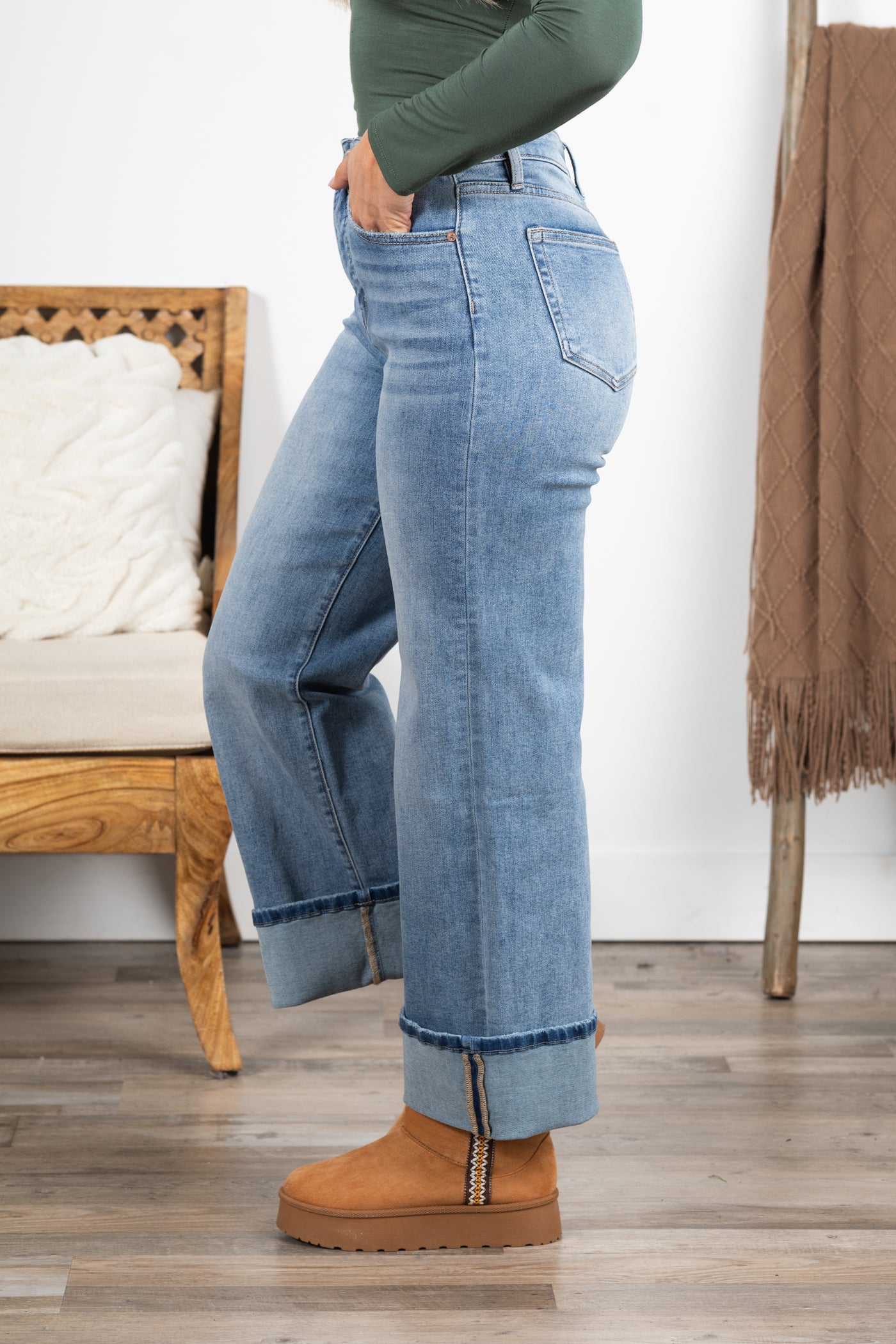 Mica Light Wash High Rise Wide Leg Cuffed Jean