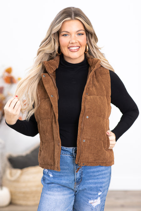 Brown Corduroy Hooded Vest