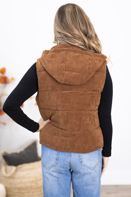 Brown Corduroy Hooded Vest