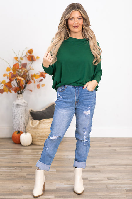 Green Cowl Neck Dolman Sleeve Top