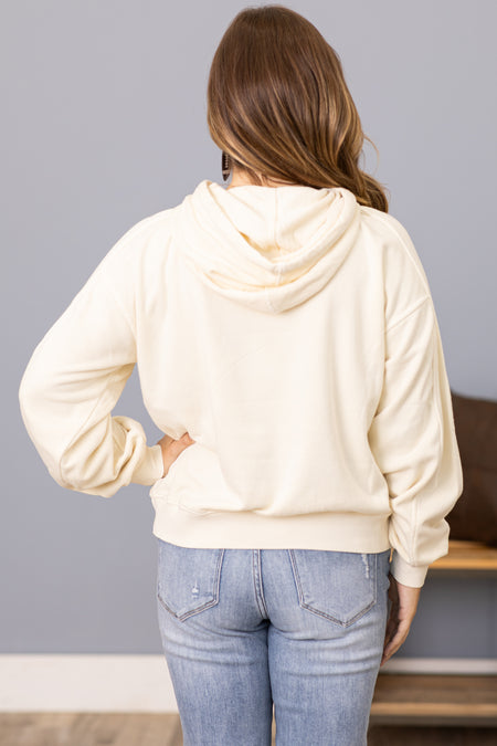 Cream Washed Hooded Sweatshirt