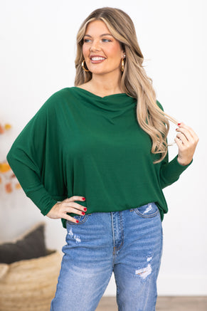 Green Cowl Neck Dolman Sleeve Top