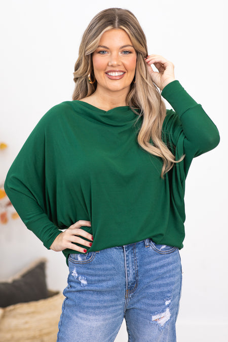 Green Cowl Neck Dolman Sleeve Top