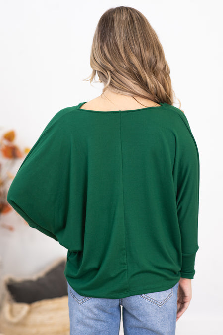 Green Cowl Neck Dolman Sleeve Top