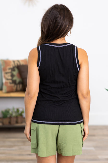 Black Contrast Stitch Detail Tank - Filly Flair