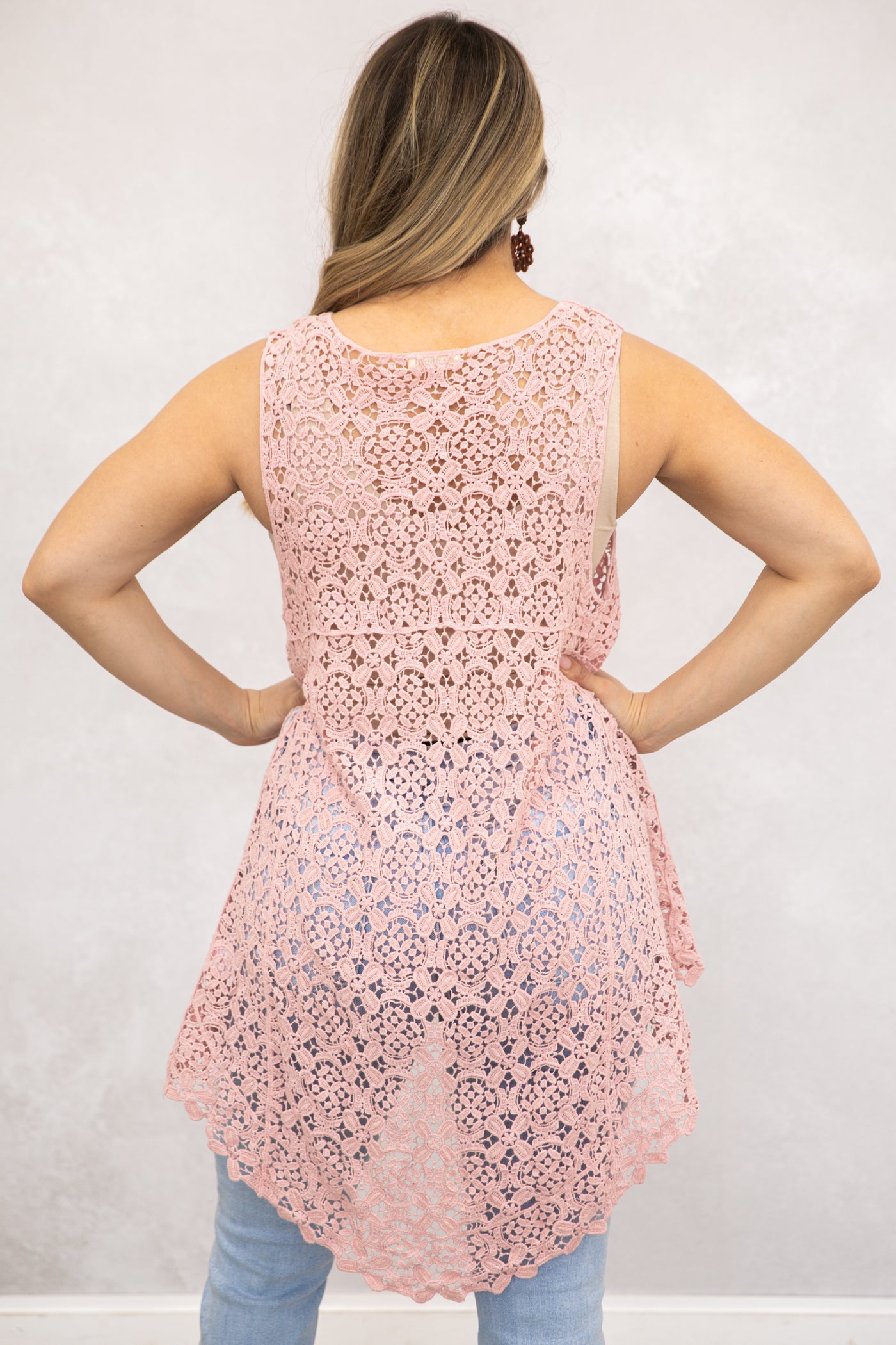 Baby Pink Crochet Hi-Low Vest Cardigan