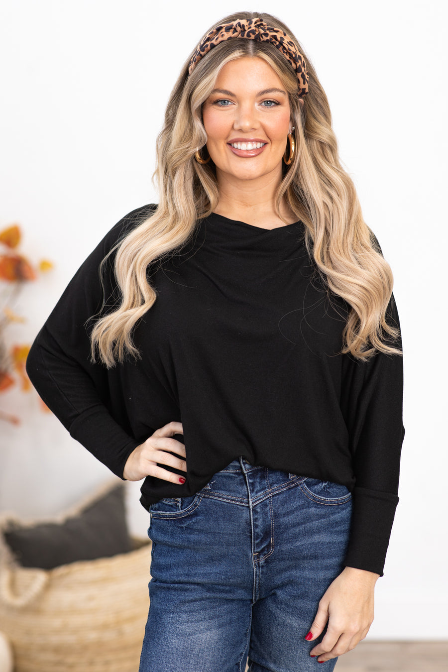 Black Cowl Neck Dolman Sleeve Top