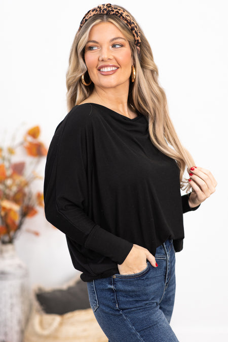 Black Cowl Neck Dolman Sleeve Top