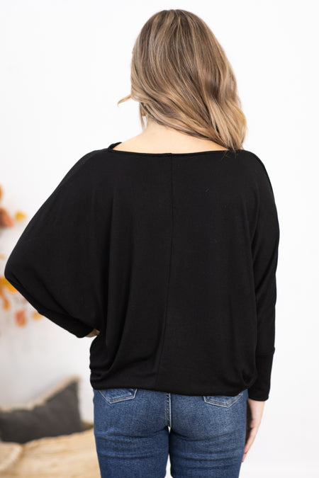 Black Cowl Neck Dolman Sleeve Top