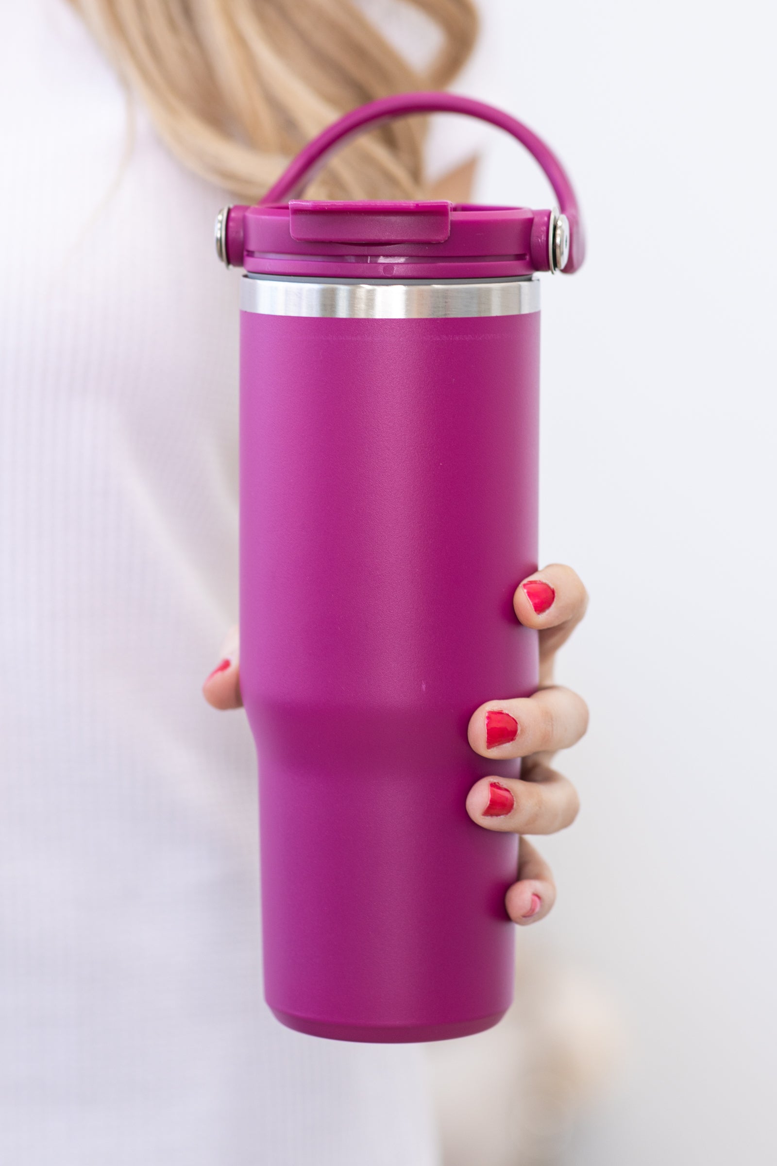 Brushstrokes - Fuchsia and Light Pink Travel Tumbler