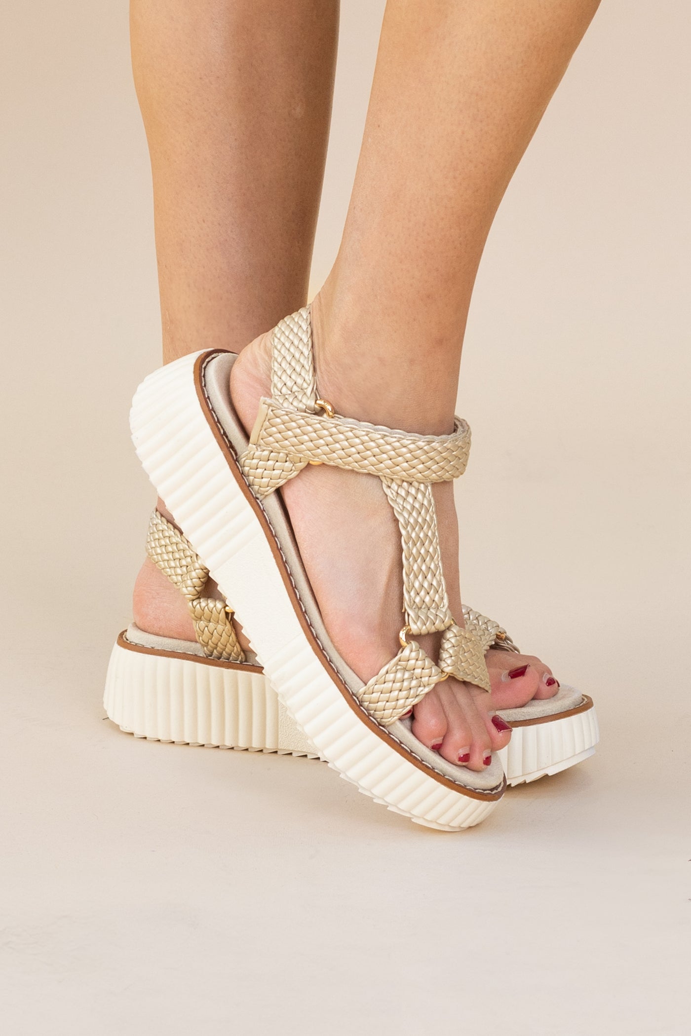 Gold Metallic Weave Strap Platform Sandal