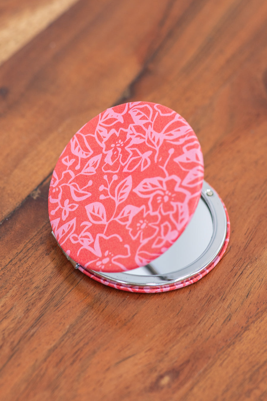 Pink Floral Compact Double Sided Mirror