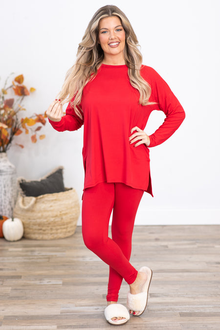 Red Long Sleeve Top and Legging Set