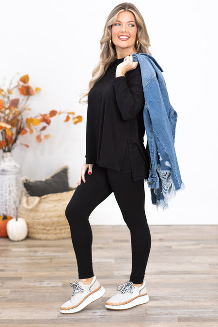 Black Long Sleeve Top and Legging Set