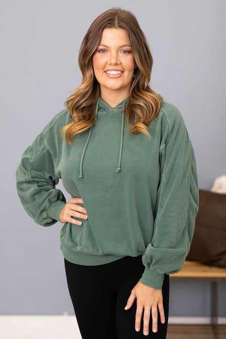 Teal Green Washed Hooded Sweatshirt