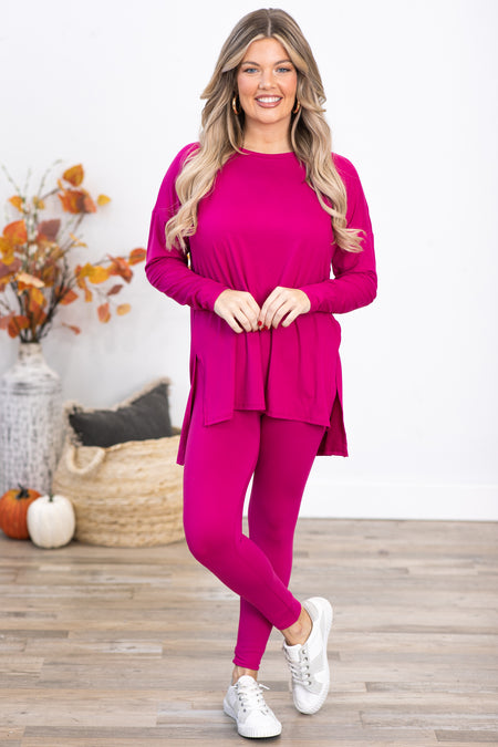 Fuchsia Long Sleeve Top and Legging Set