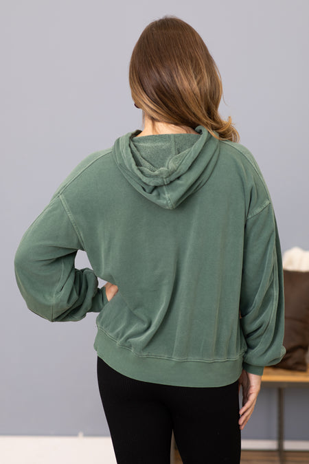 Teal Green Washed Hooded Sweatshirt