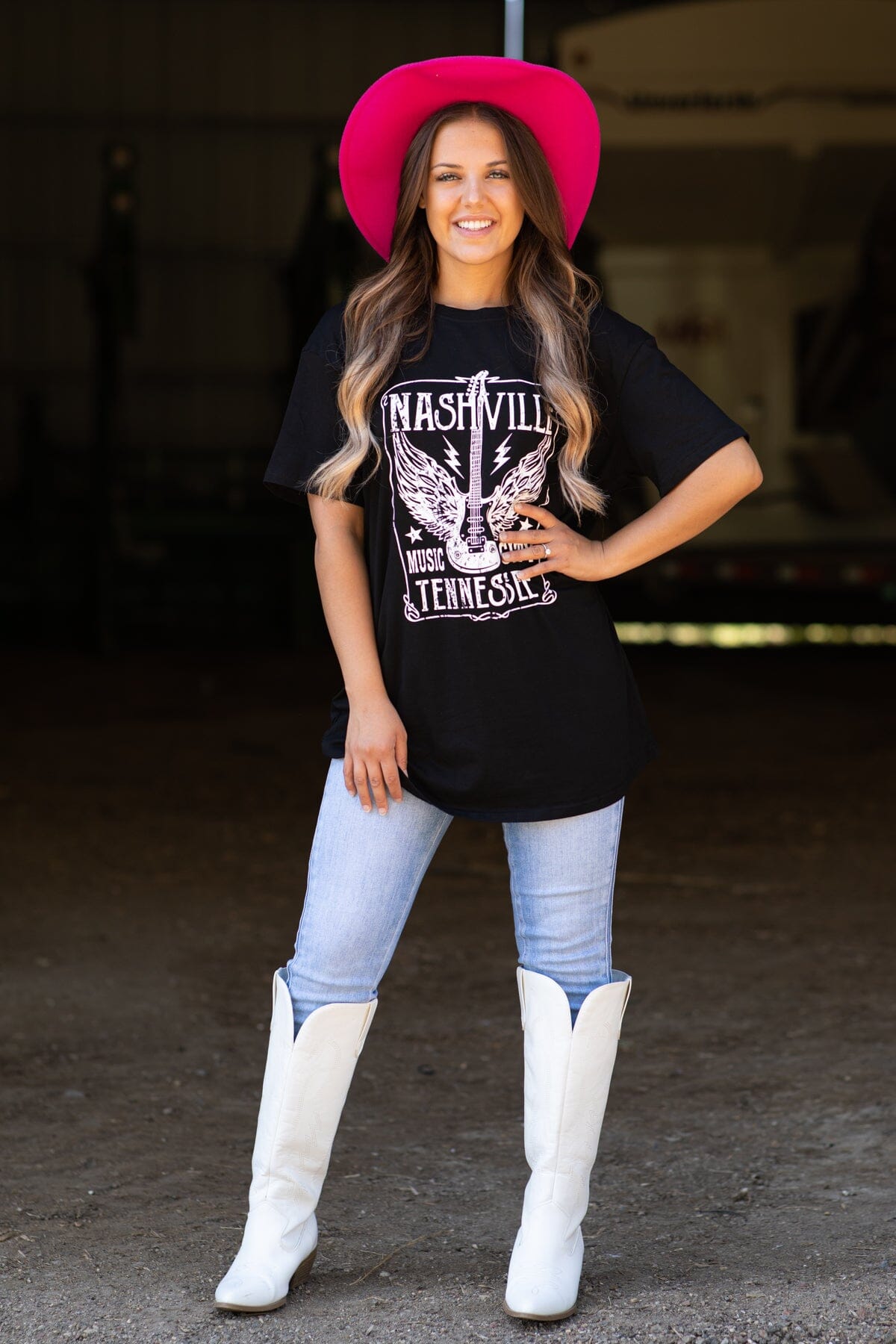 Black Nashville Oversized Graphic Tee - Filly Flair