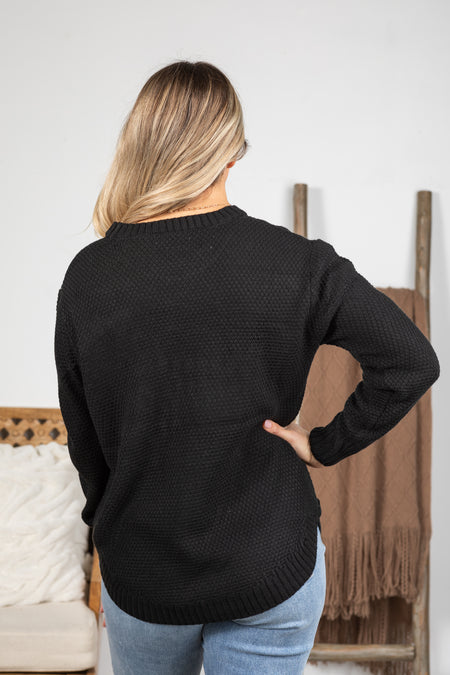 Waffle Round Neck Basic Sweater