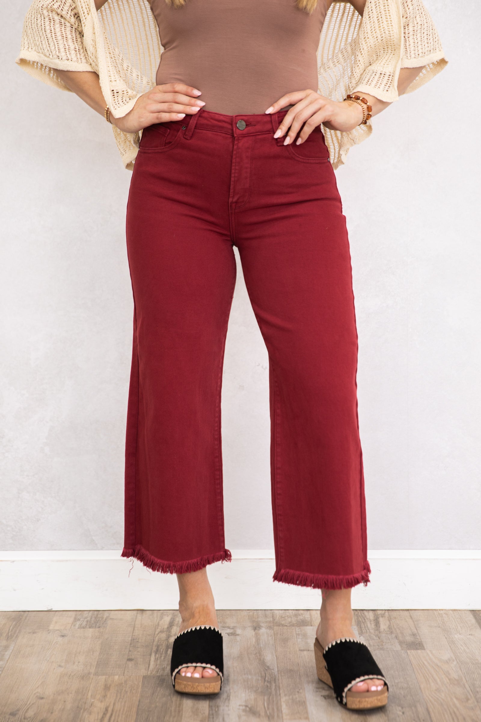 Risen Wine Wide Leg Tummy Control Jeans · Filly Flair