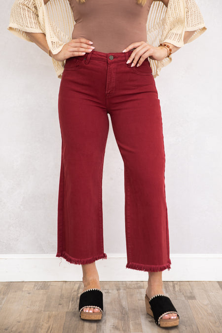 Risen Wine Wide Leg Tummy Control Jeans