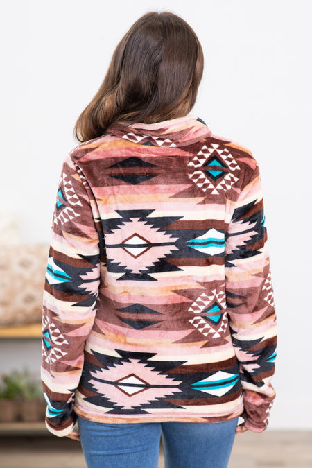 Dusty Rose Aztec Fleece 1/4 Zip Pullover