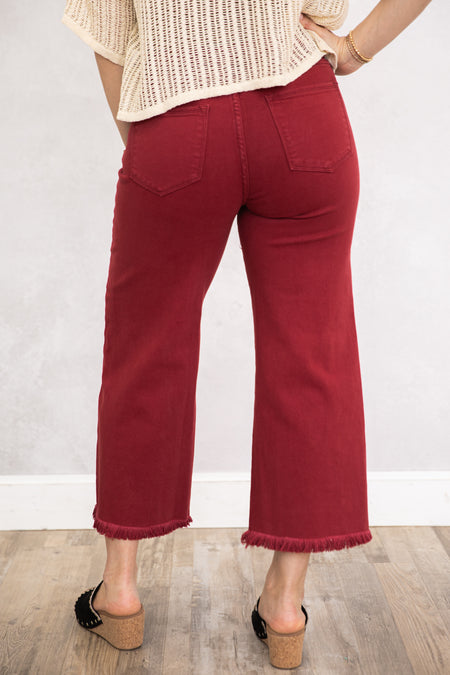 Risen Wine Wide Leg Tummy Control Jeans