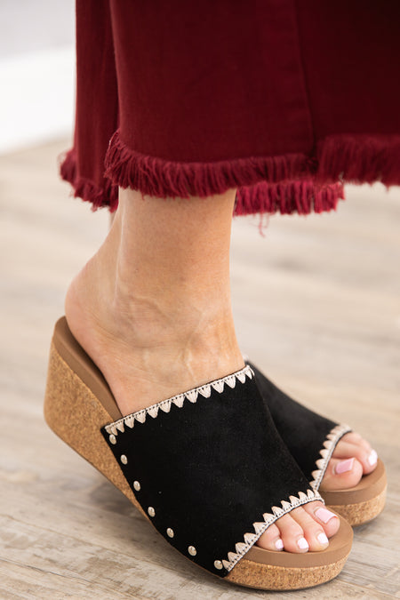 Corky's Black Stitch N Slide Cork Wedges