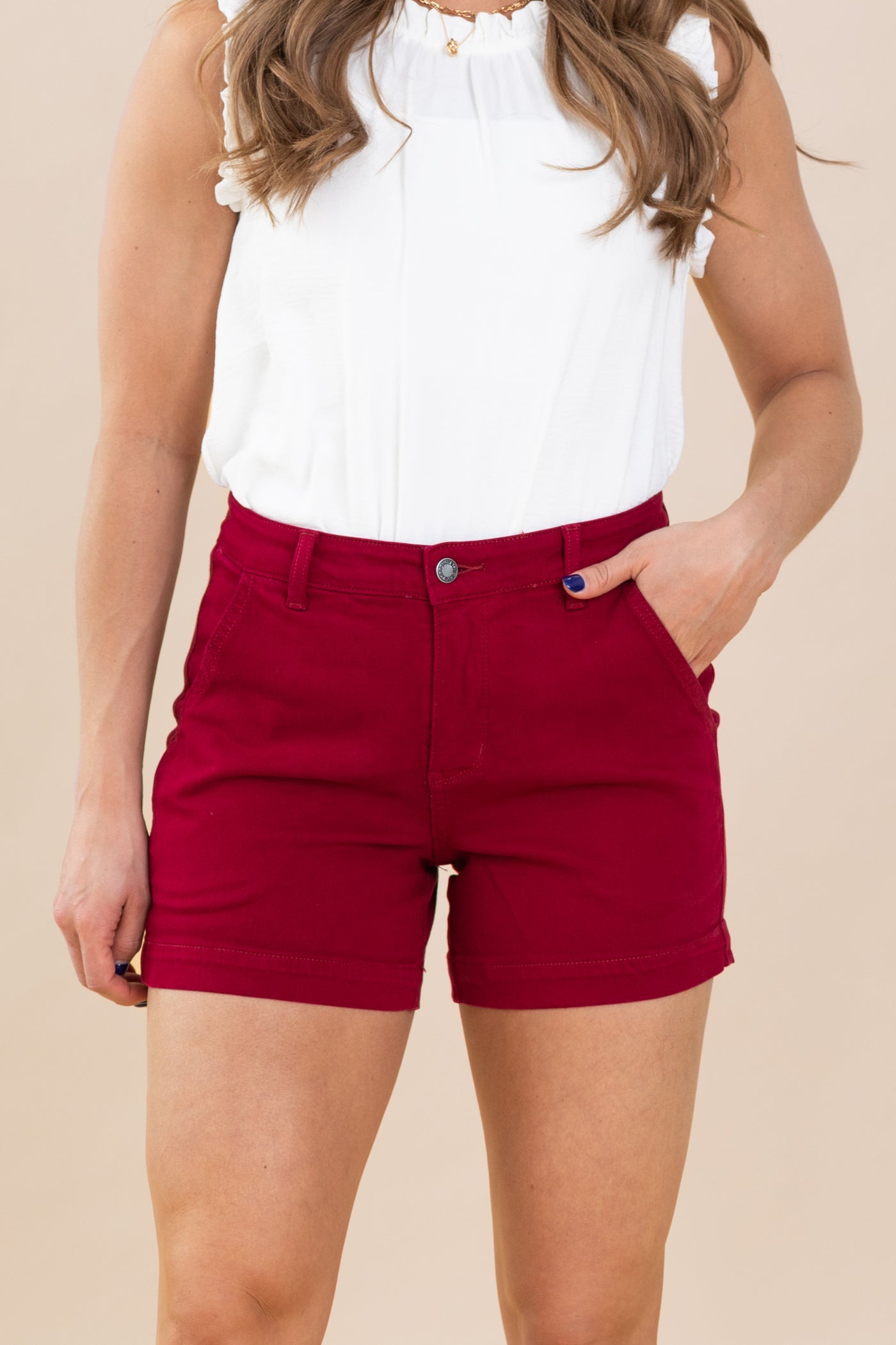 Judy Blue Wine Garment Dyed Heart Pocket Short