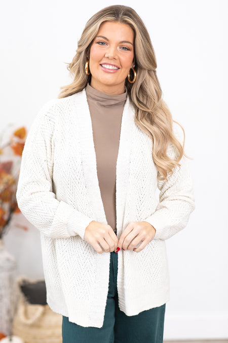 Ivory Tonal Chevron Cardigan