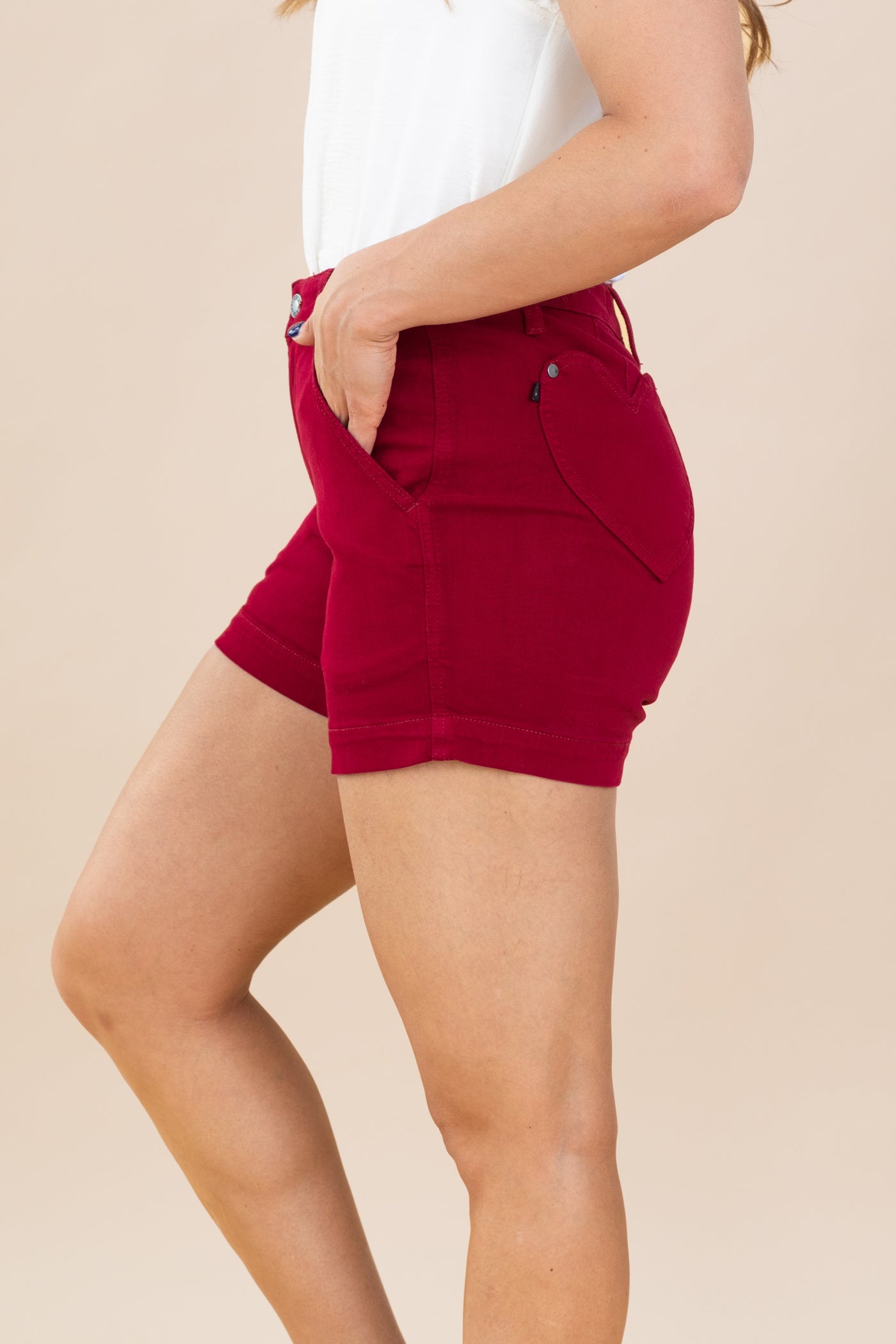 Judy Blue Wine Garment Dyed Heart Pocket Short