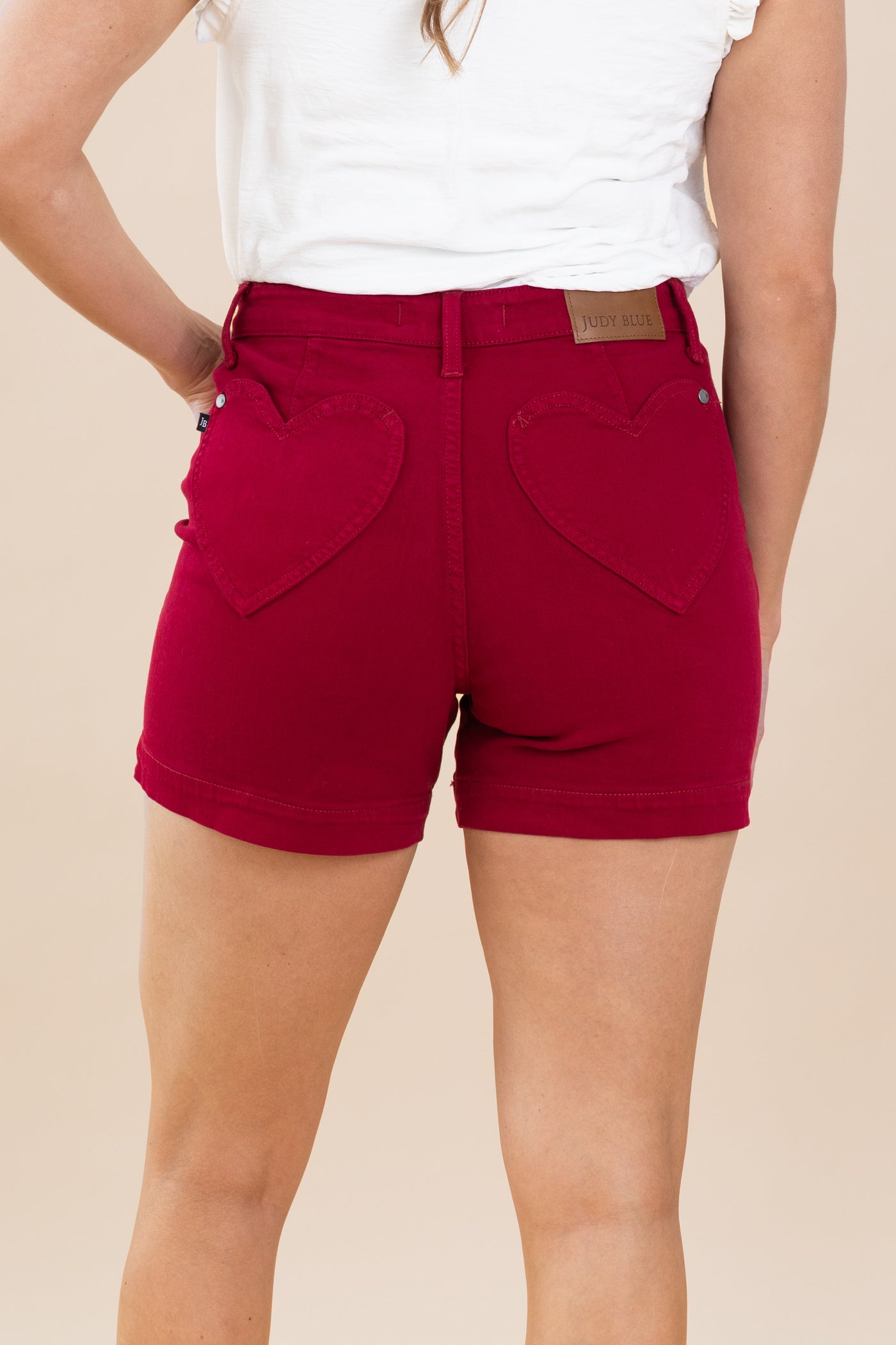 Judy Blue Wine Garment Dyed Heart Pocket Short