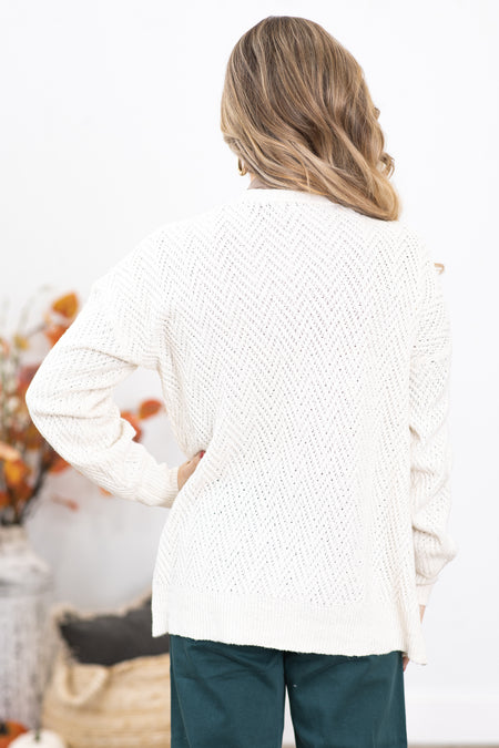 Ivory Tonal Chevron Cardigan