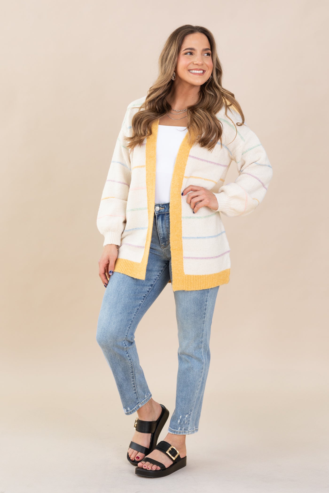 Open Cardigans With Multicolor Stripes