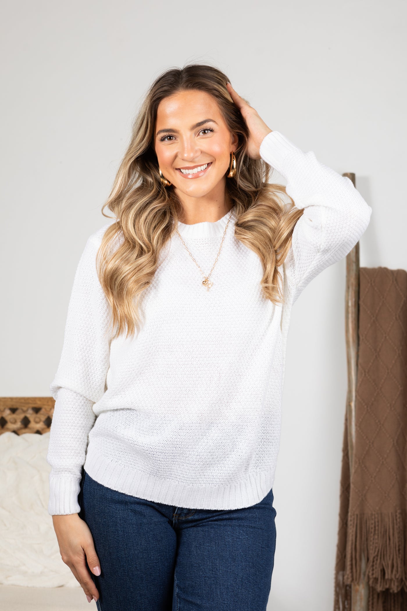 Waffle Round Neck Basic Sweater