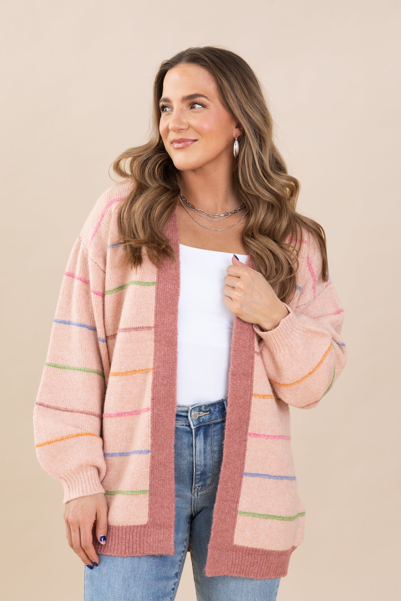 Open Cardigans With Multicolor Stripes