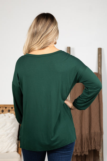 Hunter Green Oversized V-Neck Pocket Tee