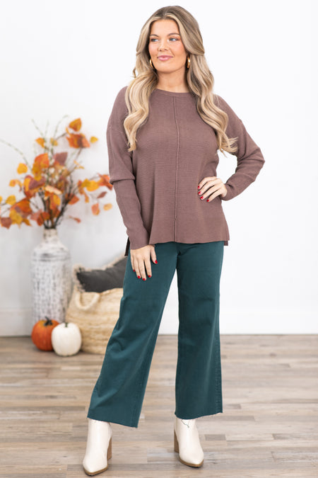 Mocha Mini Waffle Center Seam Sweater