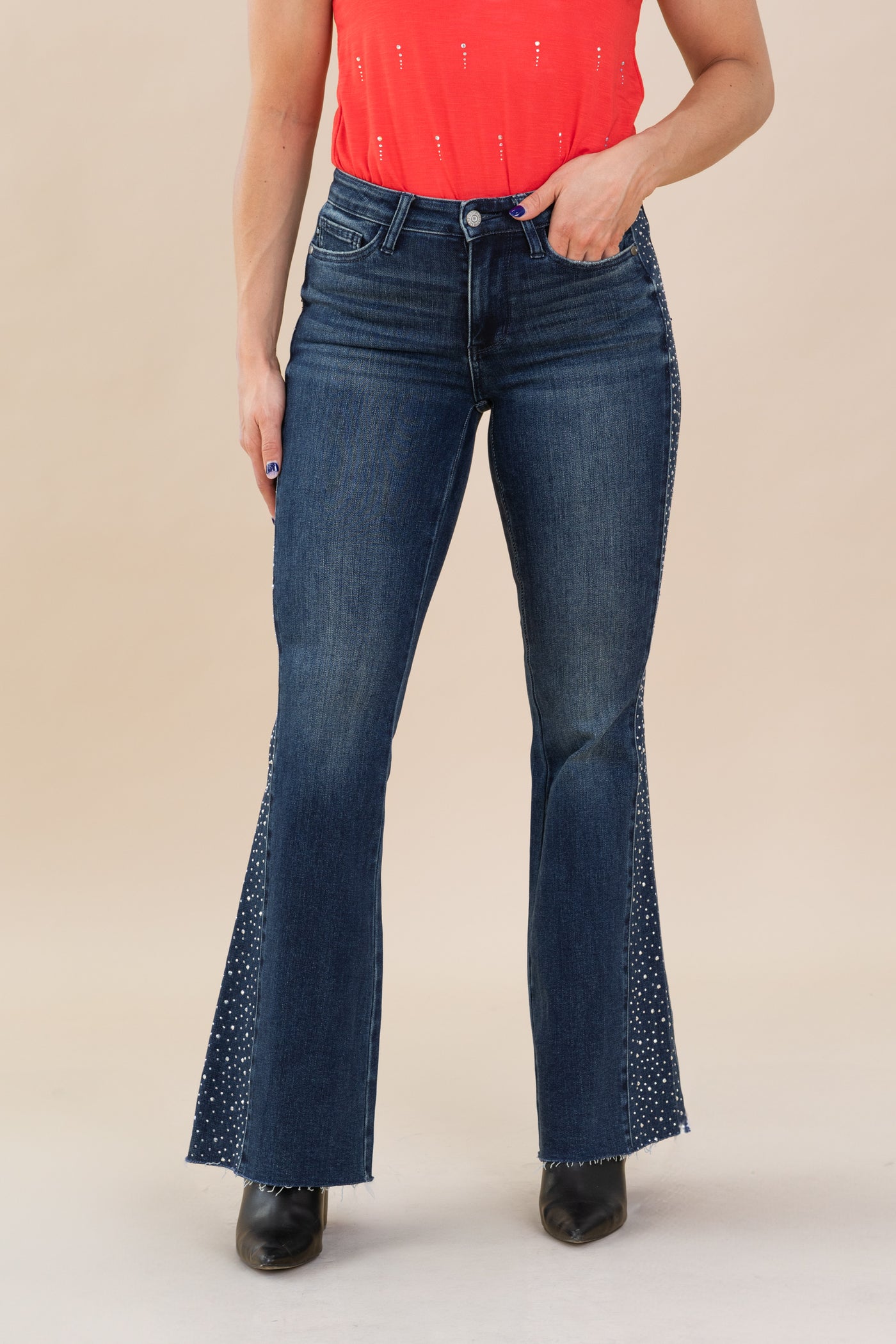 Judy Blue Rhinestone Side Detail Flare Jean