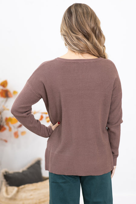 Mocha Mini Waffle Center Seam Sweater