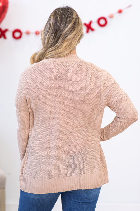 Light Taupe Rib Band Neck and Hem Cardigan