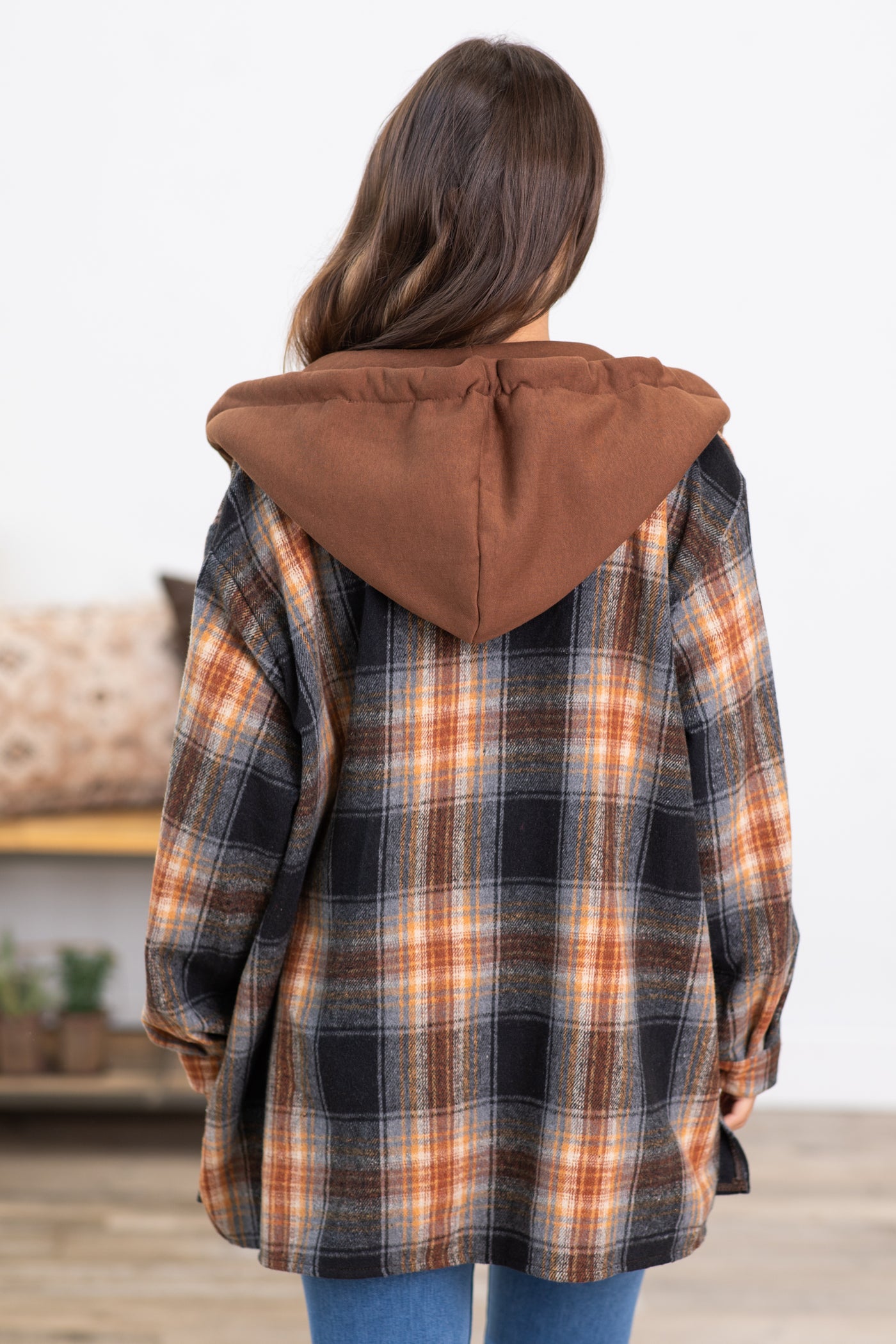 Chestnut Plaid Super Soft Hooded Shacket