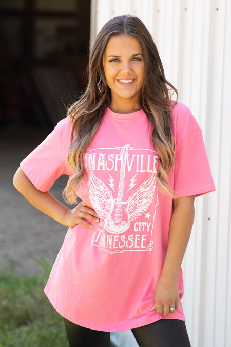 Pink Nashville Oversized Graphic Tee - Filly Flair