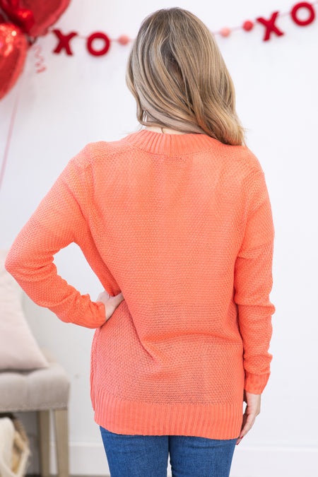 Coral Rib Band Neck and Hem Cardigan