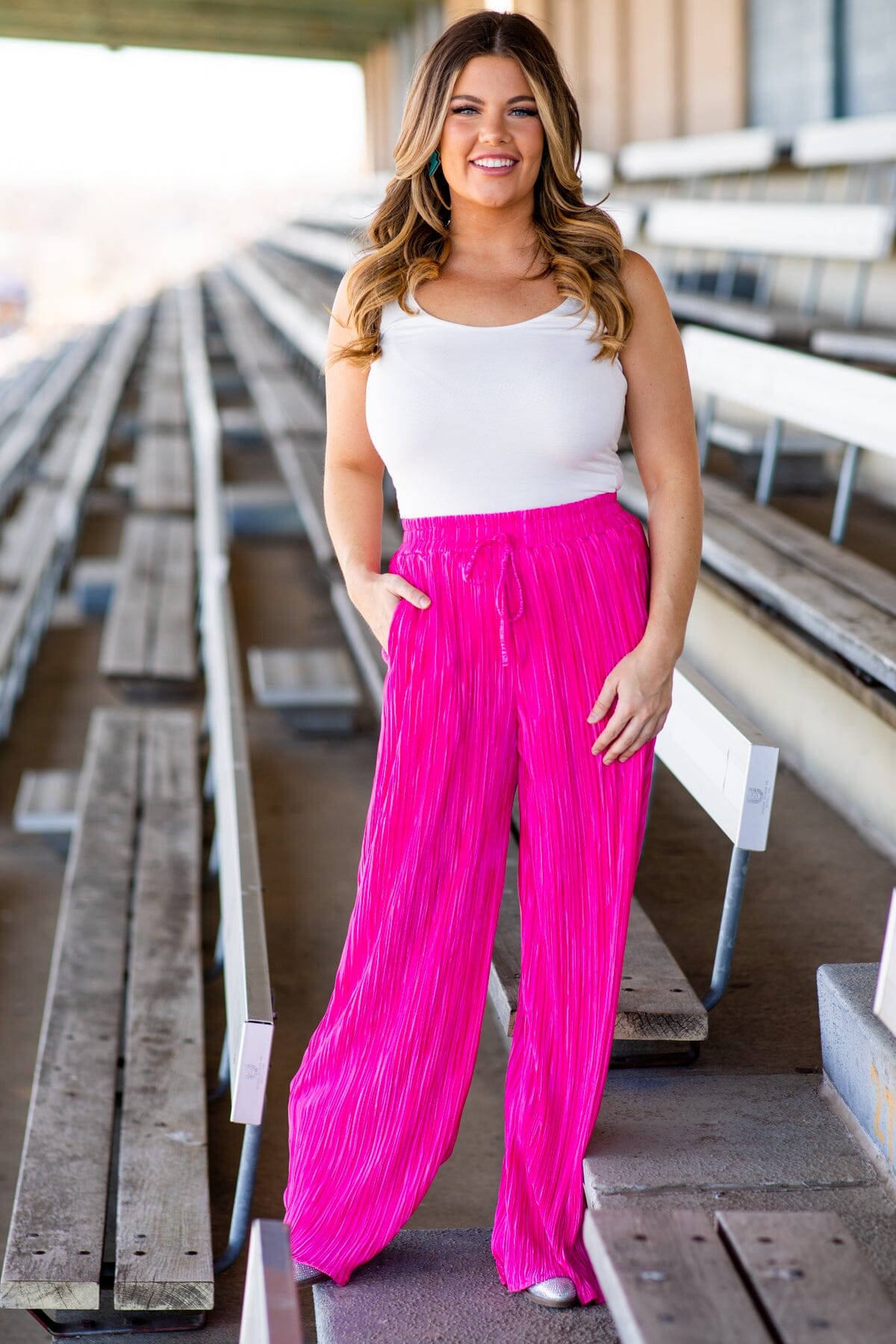 Hot Pink Crystal Pleat Top and Pants Set - Filly Flair