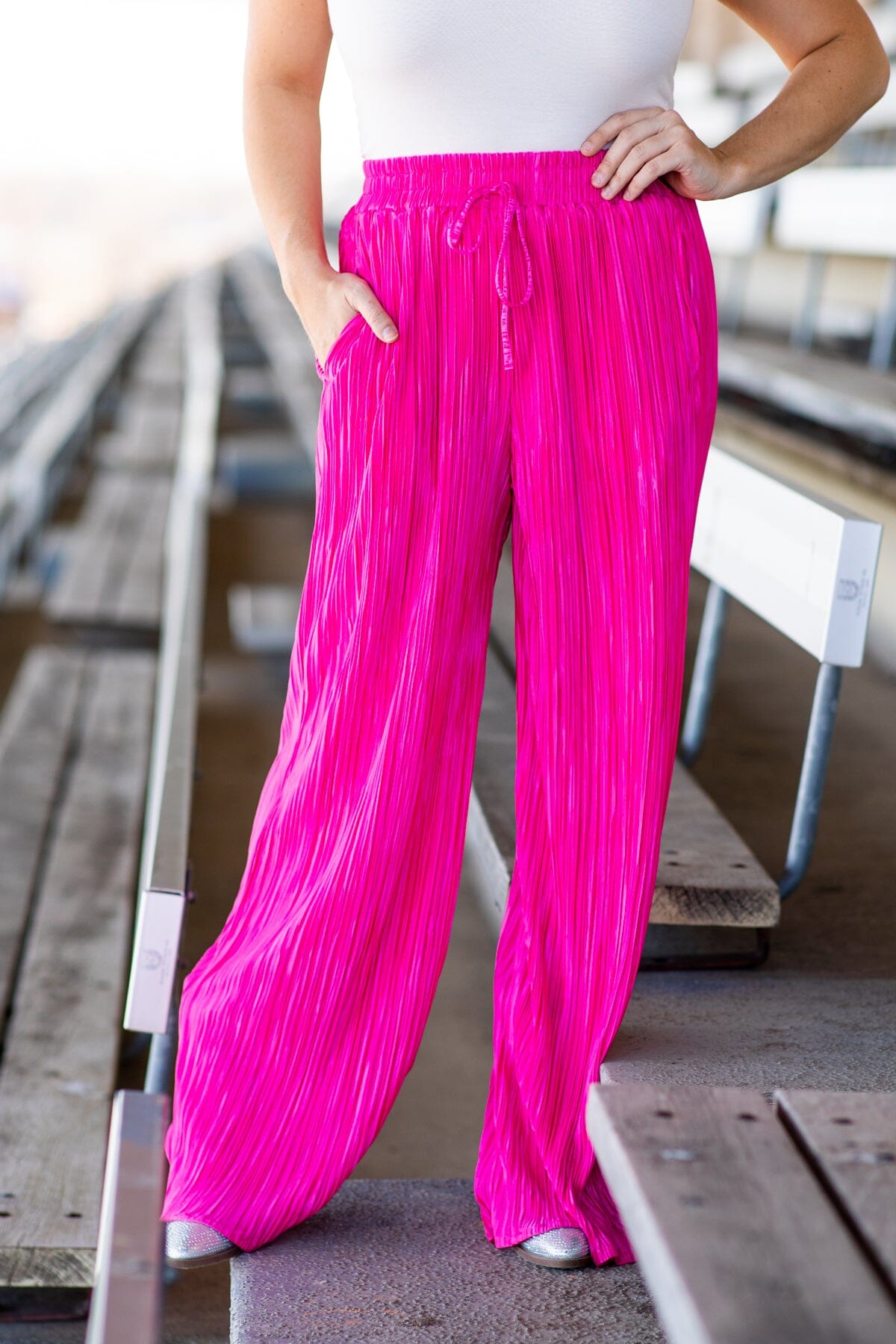 Hot Pink Crystal Pleat Top and Pants Set - Filly Flair