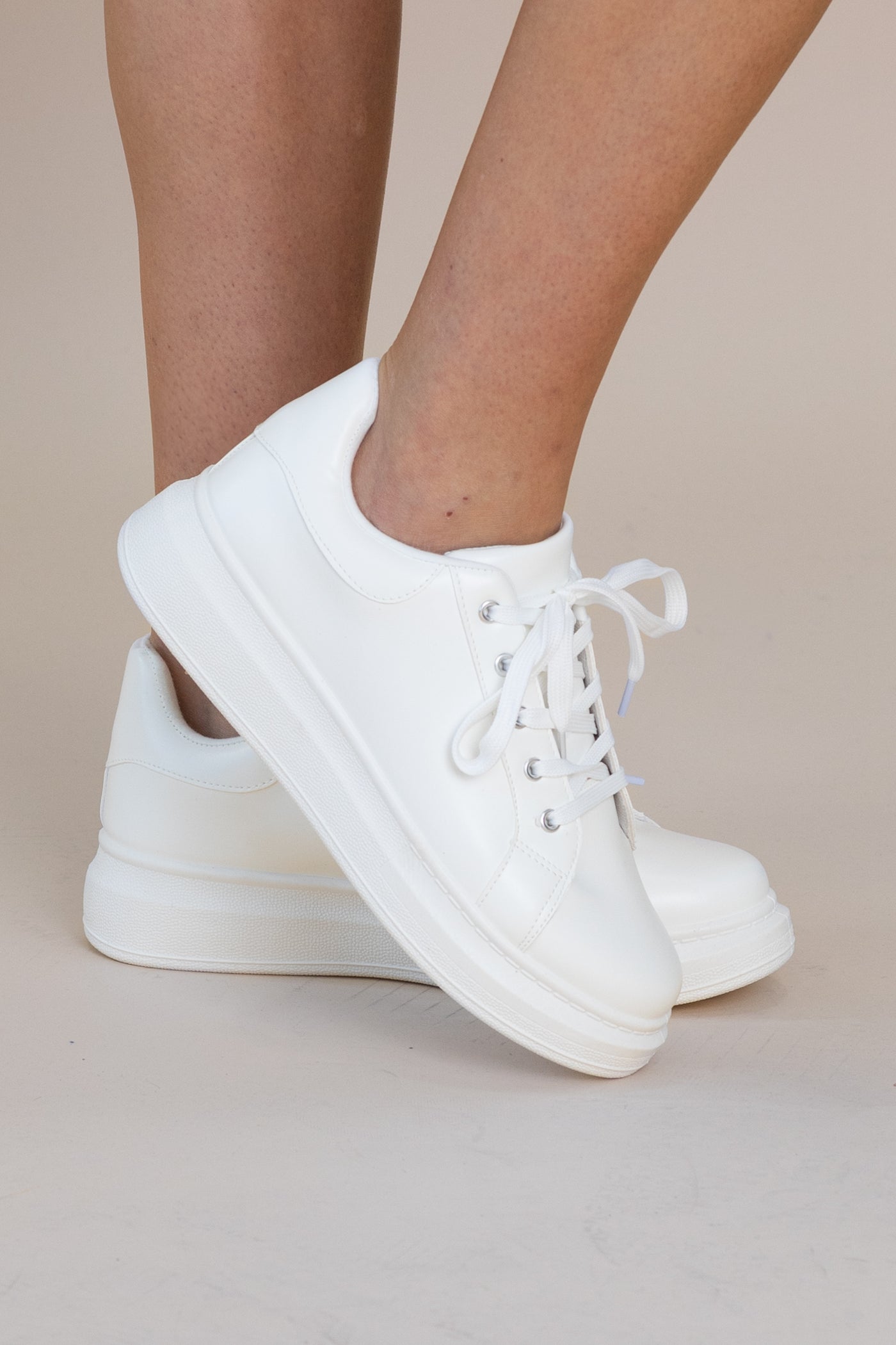 White Thick Bottom Low Top Sneaker