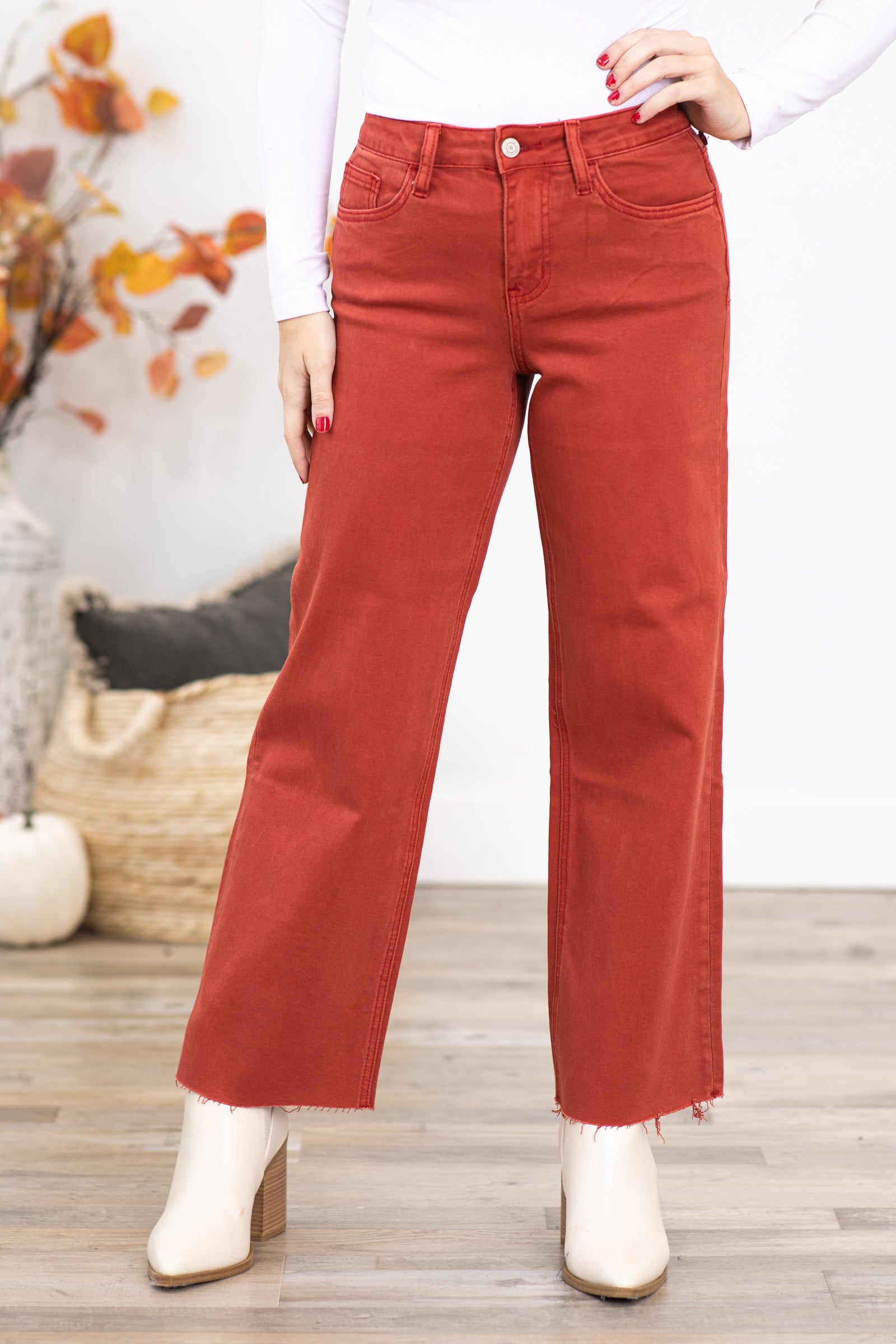 Wide leg rust top pants