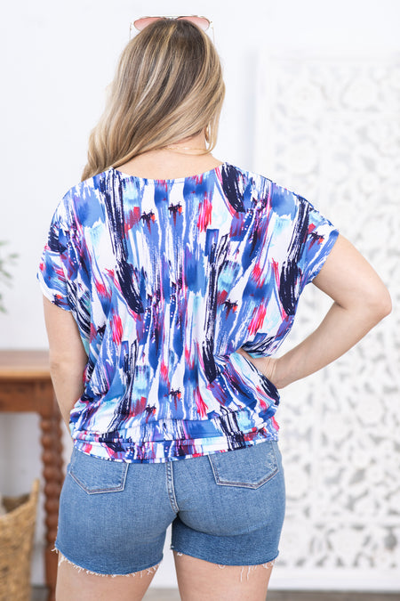 Blue Multicolor Abstract Print Top