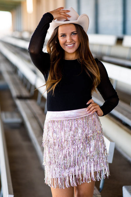 Blush and Silver Fringe Skirt - Filly Flair